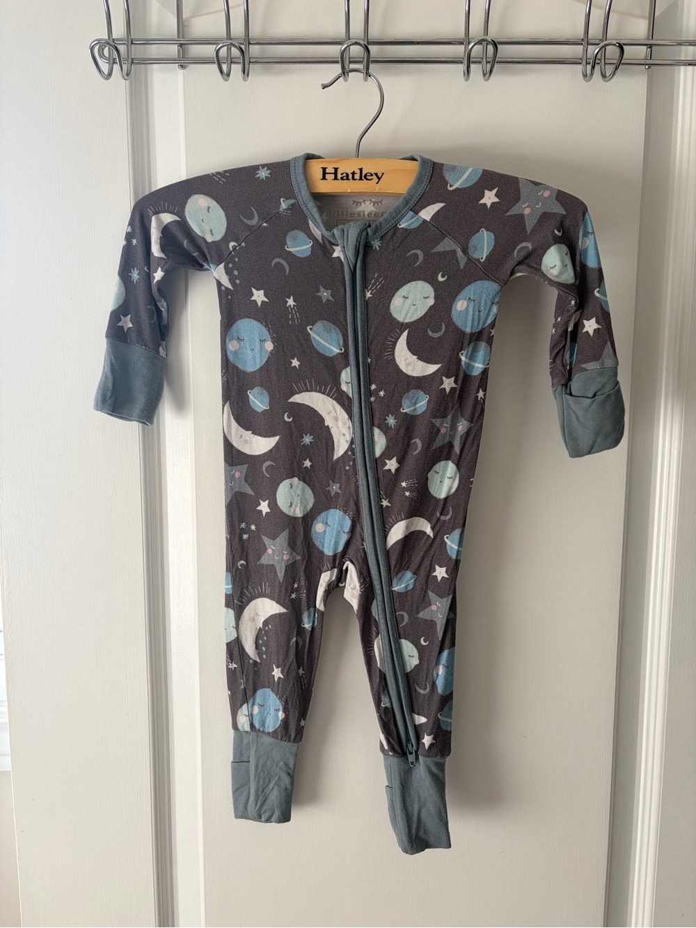 Little Sleepies Gray Moon & Planet Zip  Footie 0-3m